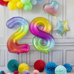 BALON foliowy CYFRA 100 cm TĘCZOWA