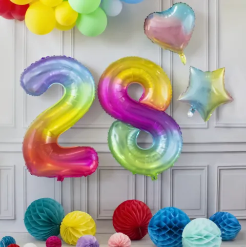 BALON foliowy CYFRA 100 cm TĘCZOWA