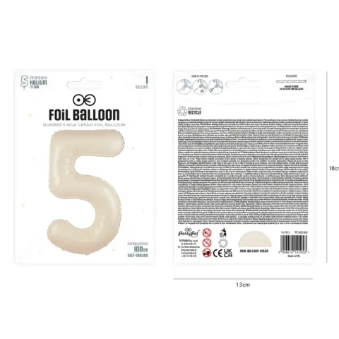 Balon foliowy CYFRA 5 kremowy satynowy 100 cm