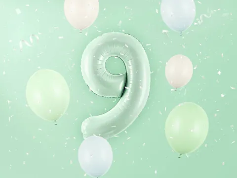 Balon foliowy CYFRA 9 pastelowy zielony 72 cm