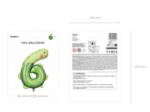 Balon foliowy CYFRA 6 ŻÓŁW 68 x 98 cm