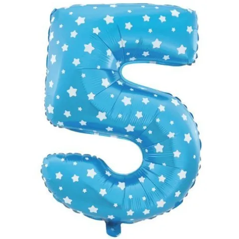BALON foliowy CYFRA mała 40 cm NIEBIESKIE GWIAZDKI