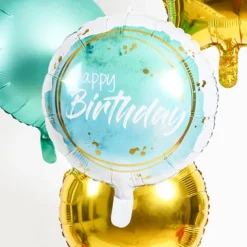 Balon foliowy Happy Birthday akwarela aqua 45 cm