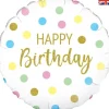 Balon foliowy Happy Birthday pastelowe kropki okrągły 18"