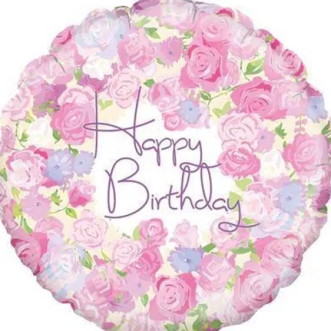 Balon foliowy Happy Birthday różowy kwiaty 18"