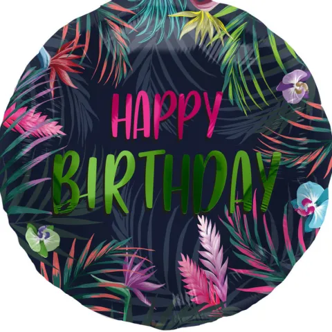 Balon foliowy Happy Birthday Tropikalny Neon 45 cm