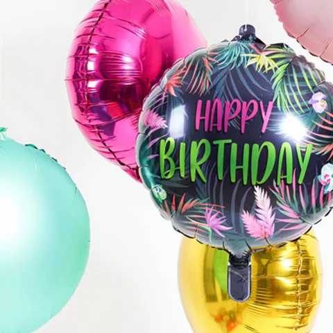 Balon foliowy Happy Birthday Tropikalny Neon 45 cm