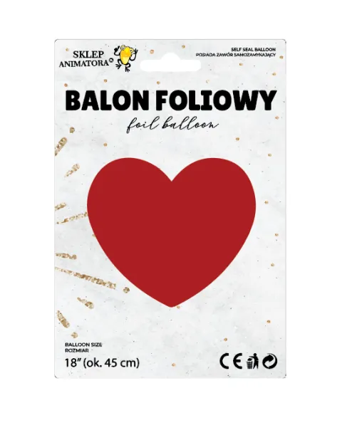 Balon foliowy SERCE czerwone jednokolorowy 18"