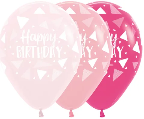 Balon Sempertex Happy Birthday trójkąty Pink 12 cali 1 szt. mix