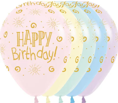 Balon Sempertex Happy Birthday Sun Pastel 12 cali 1 szt. mix