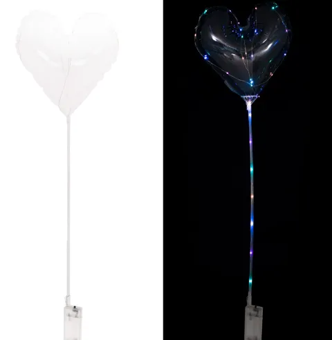 Balon SERCE świecący transparentny LED na patyczku
