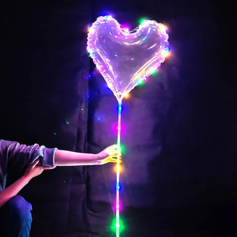 Balon SERCE świecący transparentny LED na patyczku