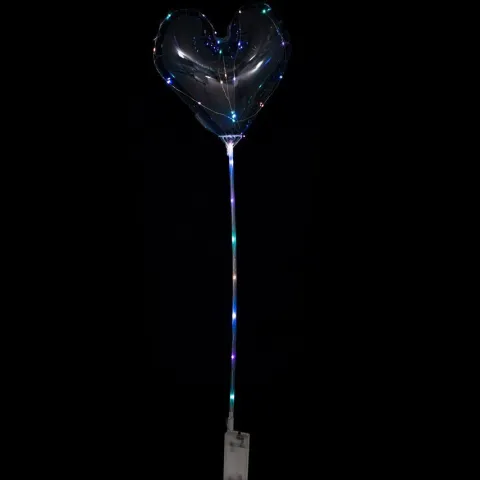 Balon SERCE świecący transparentny LED na patyczku