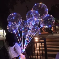 Balon SERCE świecący transparentny LED na patyczku