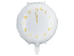Balon foliowy biały ZEGAR Sylwester 45 cm