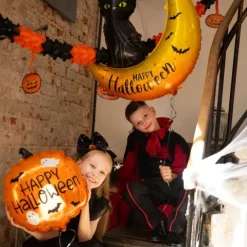 Balon foliowy Czarny Kot na księżycu Halloween 76x88 cm