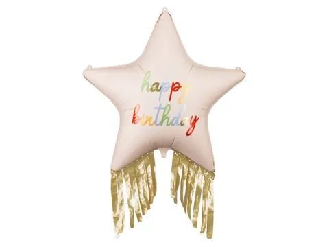 Balon foliowy gwiazdka Happy Bithday z frędzlami 72 cm