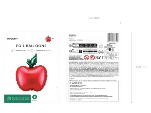 Balon foliowy Jabłko czerwone 57x69 cm,