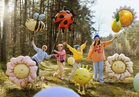 Balon foliowy Kwiatek stojący, 104x104 cm, rumiany różowy