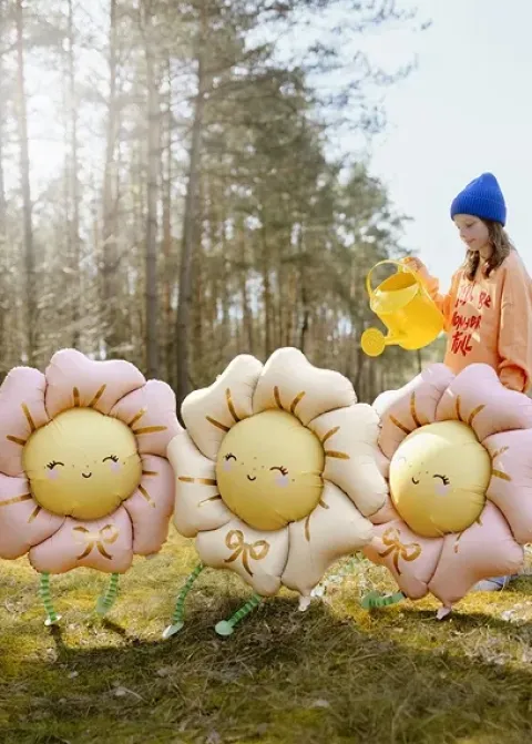Balon foliowy Kwiatek stojący, 104x104 cm, rumiany różowy