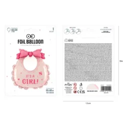 Balon foliowy Śliniak It's a girl Babyshowerb różowy 53x62cm