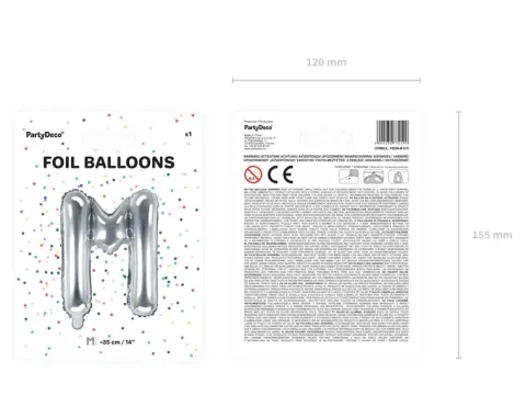 BALON foliowy Litera M 35 cm na POWIETRZE