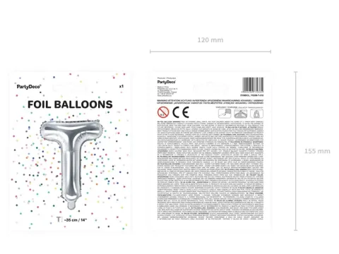 BALON foliowy Litera T 35 cm na POWIETRZE