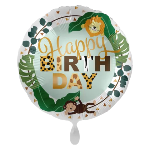 Balon foliowy okragły Dżungla urodzinowy 18 cali 43 cm