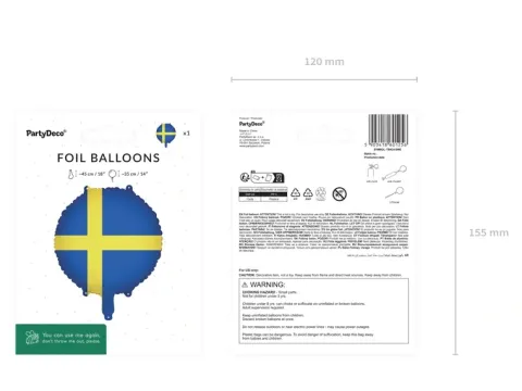 Balon foliowy okragły Flaga Szwecji 35 cm