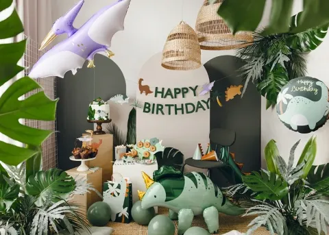 Balon foliowy okragły urodzinowy Happy Birthday Dinozaur 35 cm