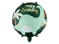 Balon foliowy okragły urodzinowy Happy Birthday Dinozaur 35 cm