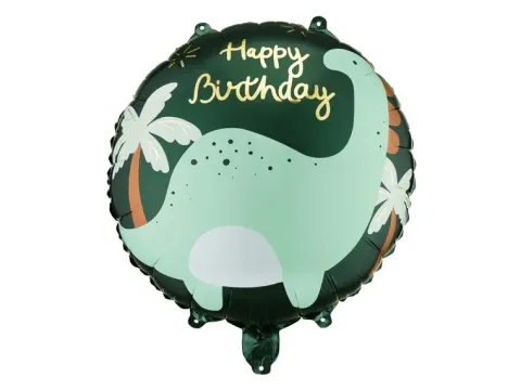 Balon foliowy okragły urodzinowy Happy Birthday Dinozaur 35 cm