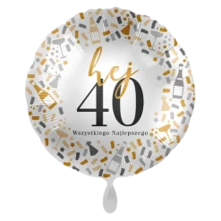Balon foliowy okragły Wszystkiego najlepszego Hej 40! 18 cali