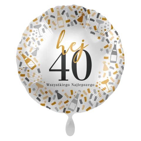 Balon foliowy okragły Wszystkiego najlepszego Hej 40! 18 cali