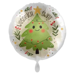 Balon foliowy okrągły CHOINKA Wesołych Świąt 43 cm