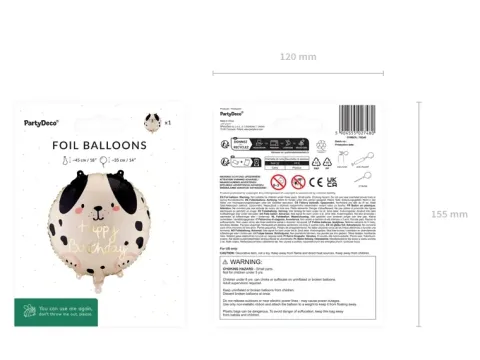 Balon foliowy okrągły urodzinowy Happy Birthday Piesek 35 cm