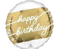 Balon foliowy okrągły urodzinowy Happy Birthday złoty Anagram 45 cm