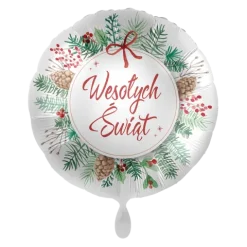 Balon foliowy okrągły WIANEK Wesołych Świąt 43 cm