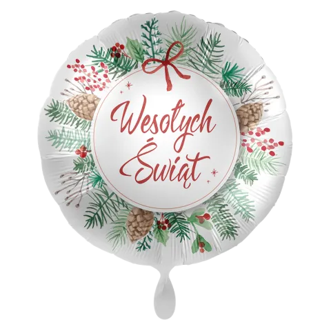 Balon foliowy okrągły WIANEK Wesołych Świąt 43 cm
