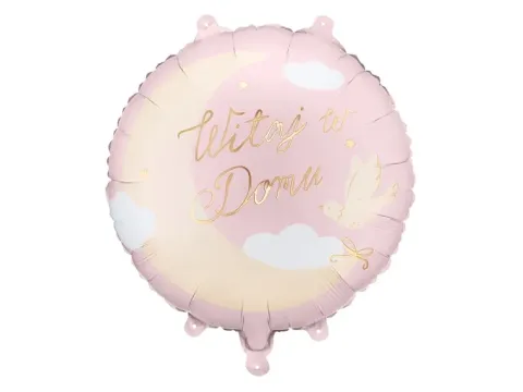 Balon foliowy okrągły Witaj w domu 35 cm różowy