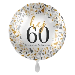 Balon foliowy okrągły Wszystkiego najlepszego Hej 60! 18 cali