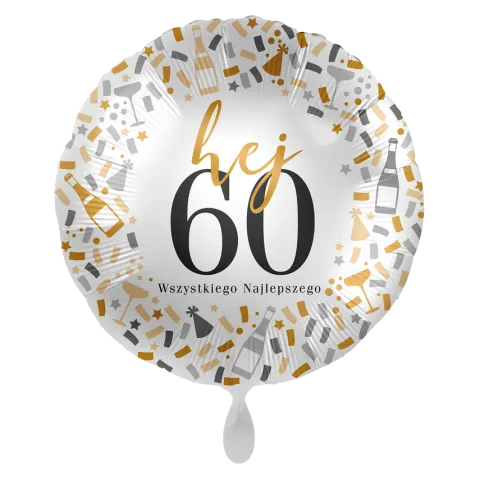 Balon foliowy okrągły Wszystkiego najlepszego Hej 60! 18 cali