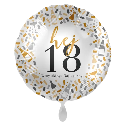 Balon foliowy okrągły Wszystkiego najlepszego Hej 18! 18 cali