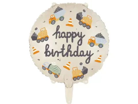 Balon foliowy POJAZDY BUDOWY Happy Birthday 45 cm