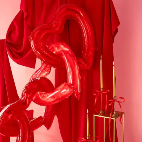 Balon foliowy ramka Serce dwustronne czerwono- srebrne 69X70 cm