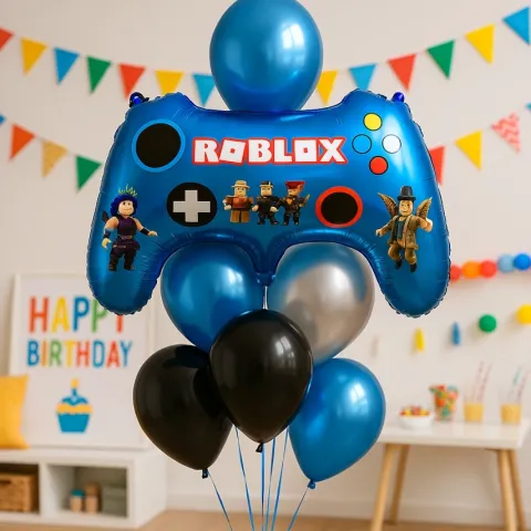 Balon foliowy Roblox w kształcie pada do gier – niebieski 67 x 65 cm