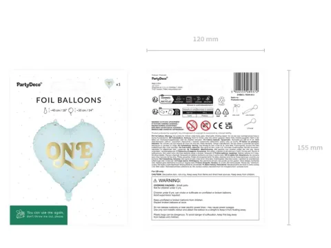 Balon foliowy serce ONE niebieski 45 cm