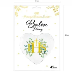 Balon foliowy serce Pierwsza Komunia Święta IHS 45 cm