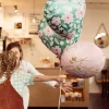 Balon foliowy serce zielone w różowe KWIATY 18"
