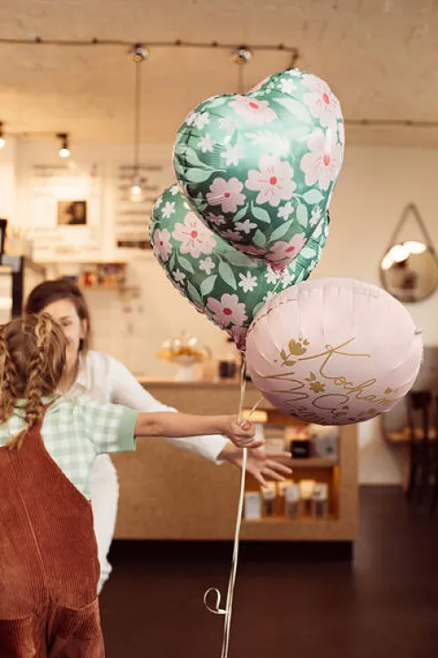 Balon foliowy serce zielone w różowe KWIATY 18"
